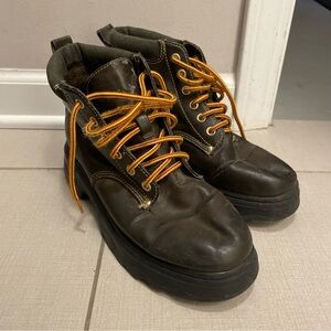 Brown Leathe Boots with Orange Laces